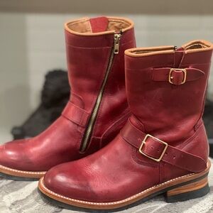 Cranberry Red Leather Moto Boots Men’s Size 8/Women’s Size 9.5